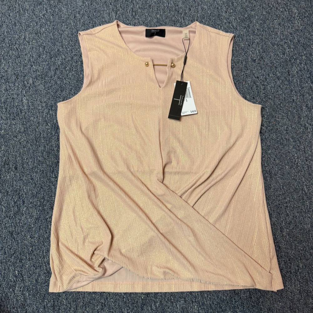 Tahari Rose Quartz Metallic Gold Sleeveless Blouse Keyhole Neck Top Small NWT